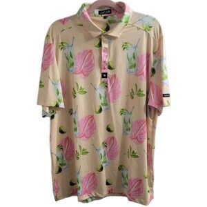 Bad Birdie Mojito Print Golf Polo Shirt Tropical Cocktail Short Sleeve 2XL